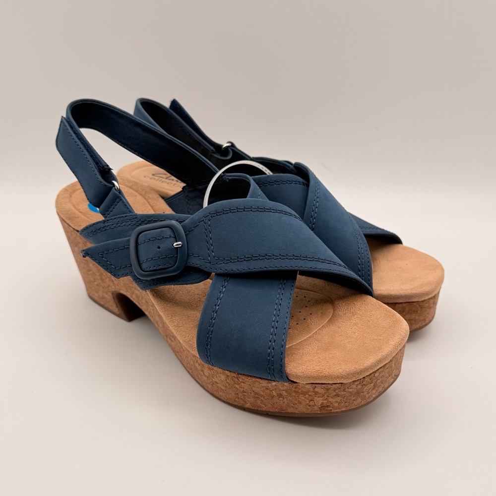Clarks NWT Blue Cork Wedge Sandals Slingback Platform Women’s Size 10 - Picture 6 of 14
